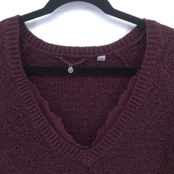 Knitted & Knotted Anthro Coquette V Neck Cranberry Tunic Split Hem Lace Trim M - Picture 3 of 14